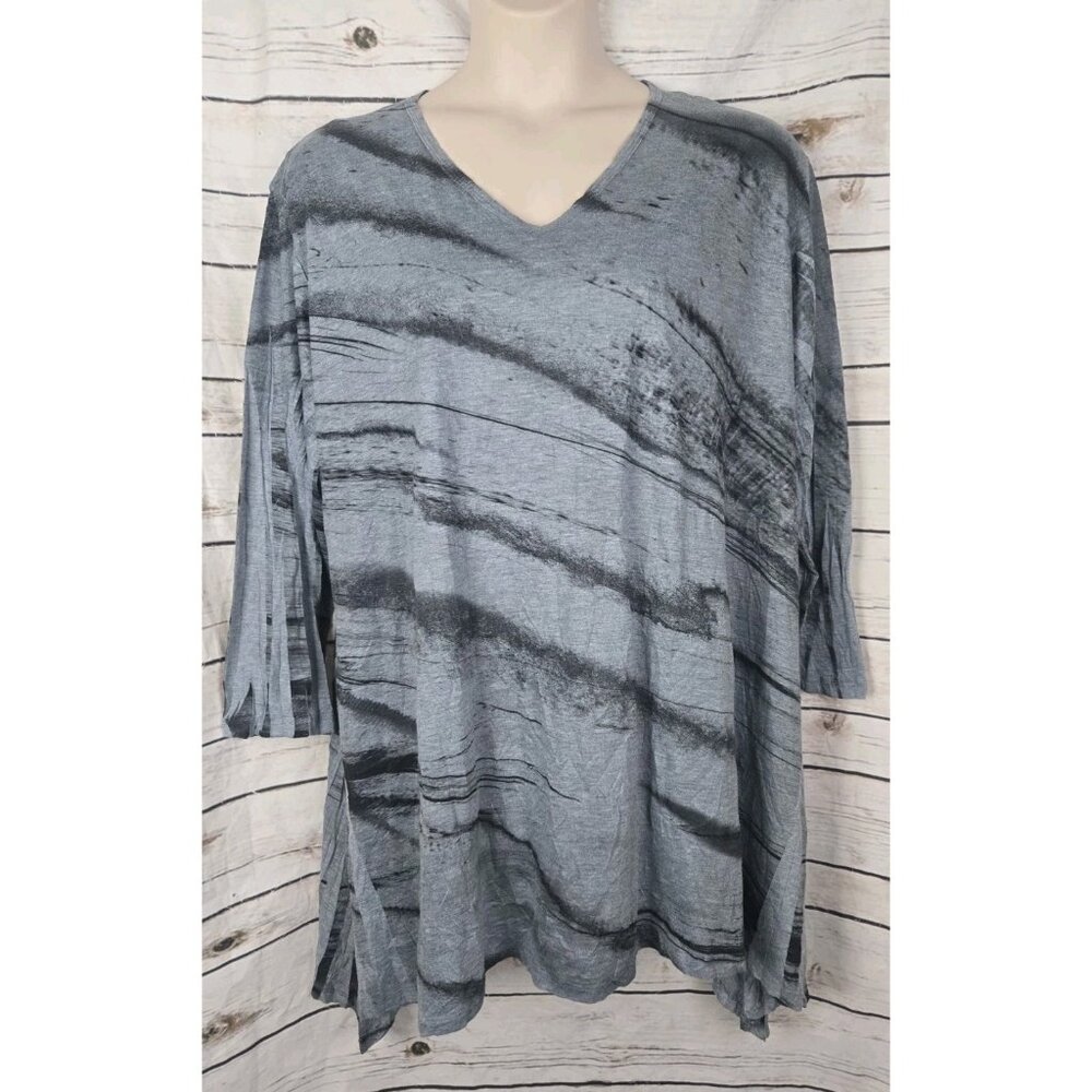 Jess & Jane Blue Gray Slub Knit Top 3X Tunic Art to Wear Spun Poly Asymmetrical